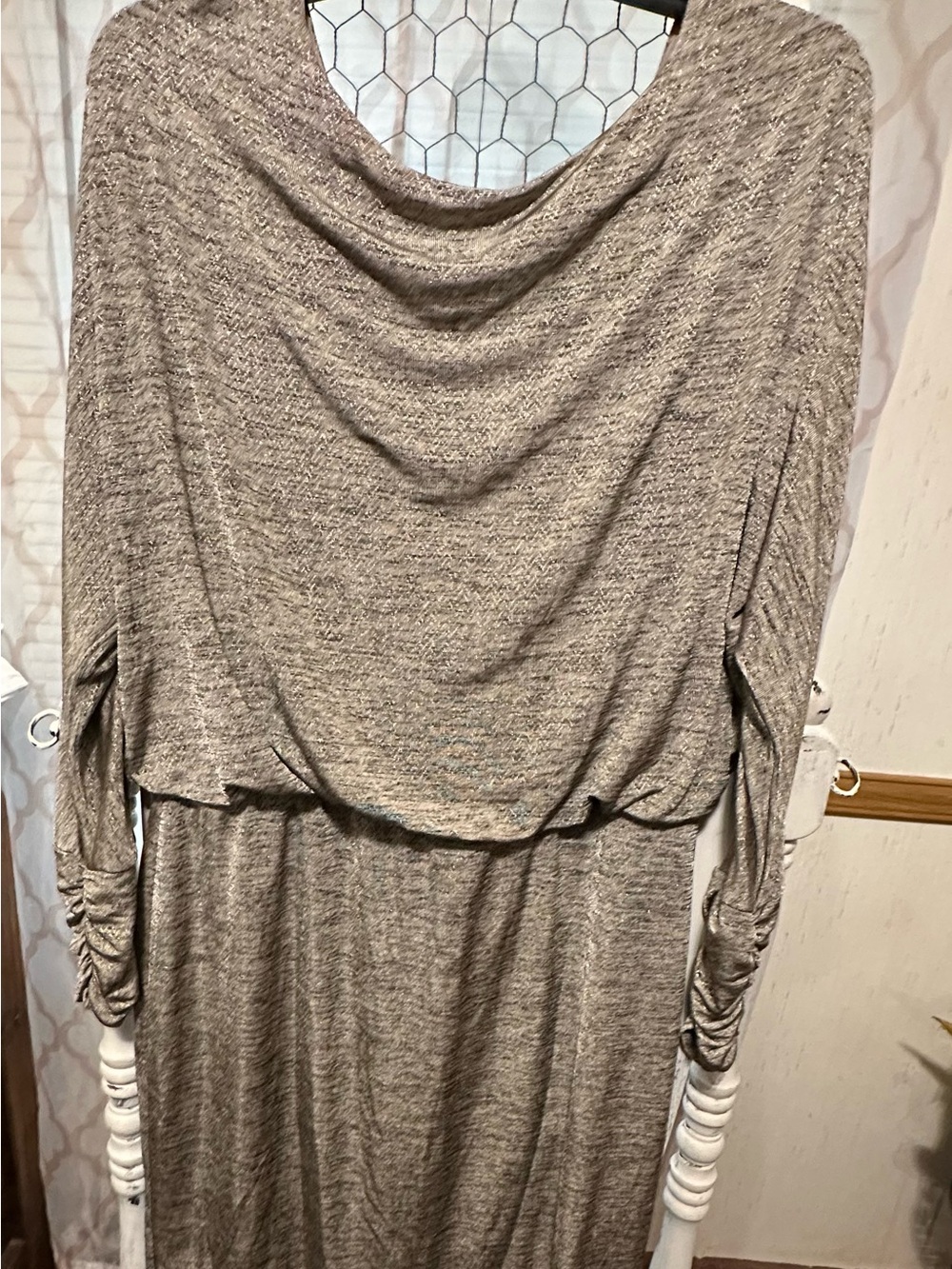 Jessica Howard Taupe Long Sleeve Draped Waist Dress